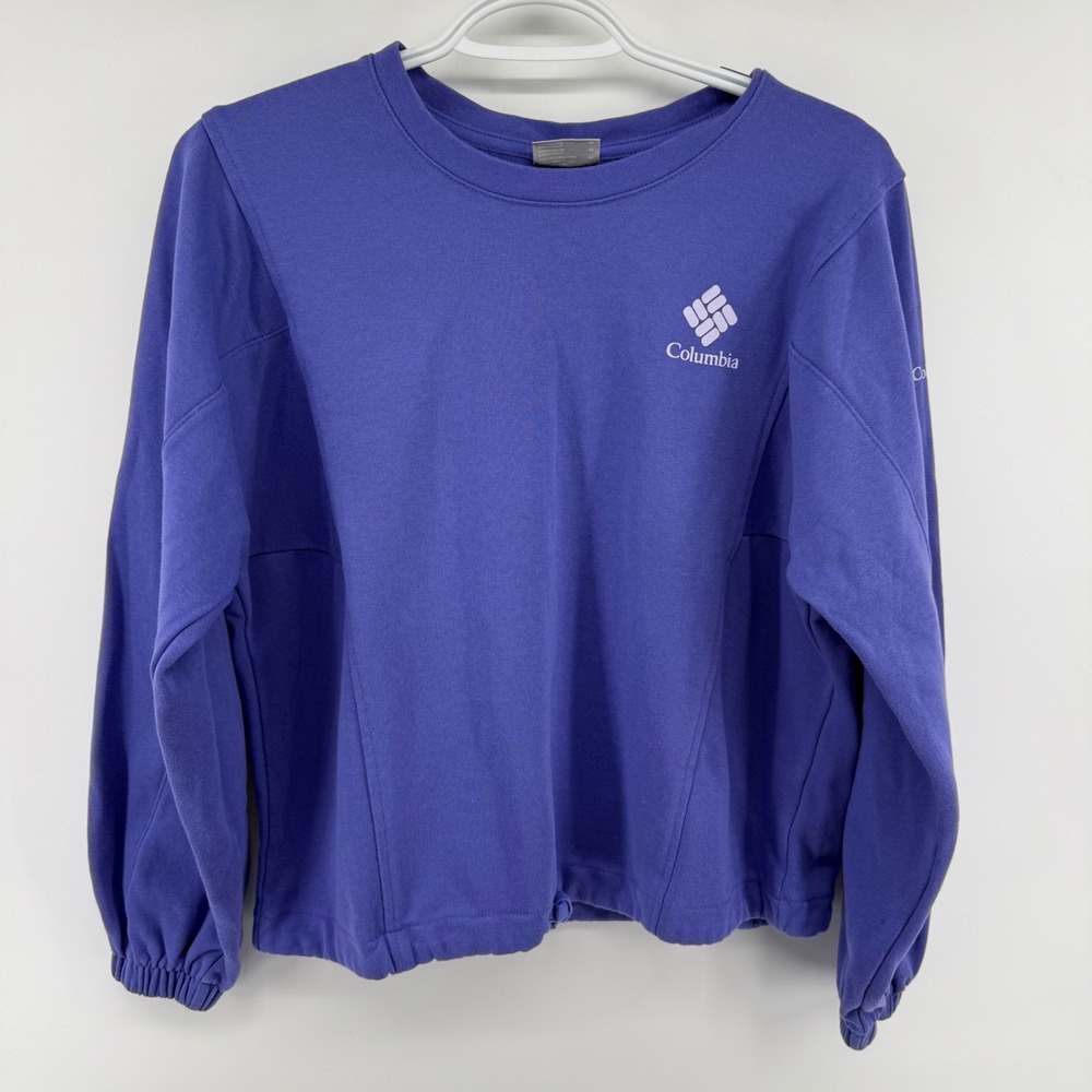 Columbia Womens Cropped Sweatshirt Purple Crewneck Athleisure Logo‎ Size M